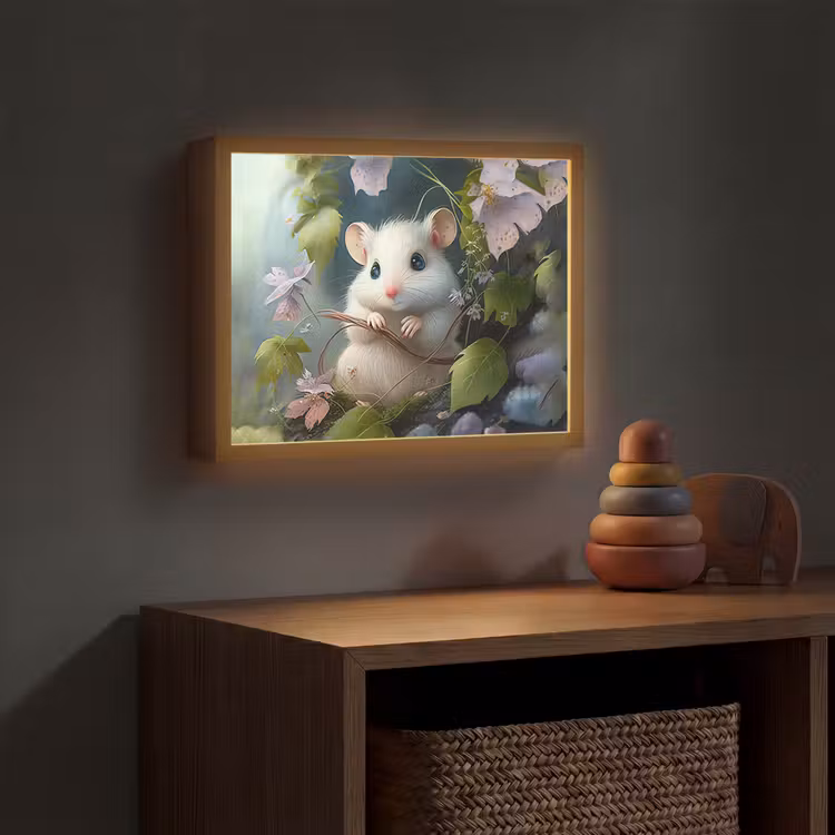 Muis - Bos - Bloemen - Illustratie - Bosdieren Light Box met batterij (Wandlamp kind) middel -sfeer5_kind
