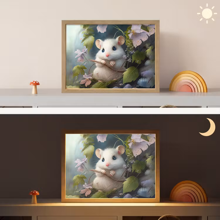 Muis - Bos - Bloemen - Illustratie - Bosdieren Light Box met batterij (Wandlamp kind) middel -sfeer3_kind