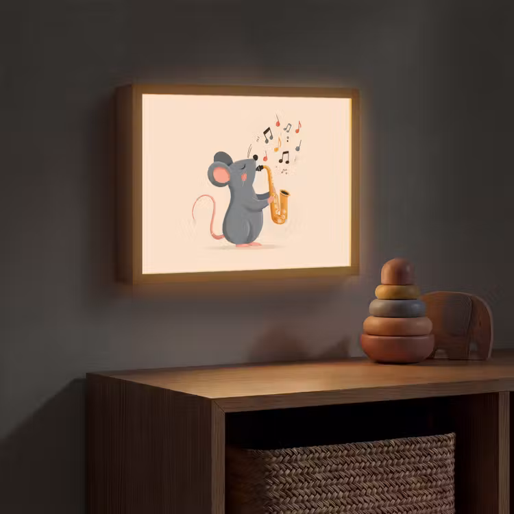 Muis - Saxofoon - Muzieknoten Light Box met batterij (Wandlamp kind) middel -sfeer5_kind