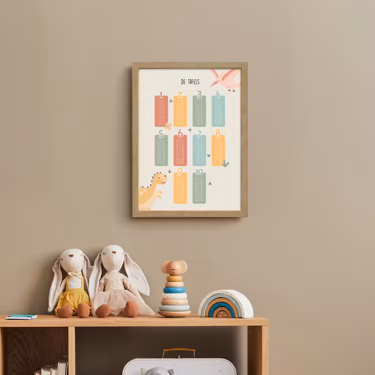 Tafels van vermenigvuldiging - Educatief - Leren rekenen voor kinderen - Cijfers oefenen - Dinosaurus Light Box met batterij (Wandlamp kind) middel -sfeer2_kind