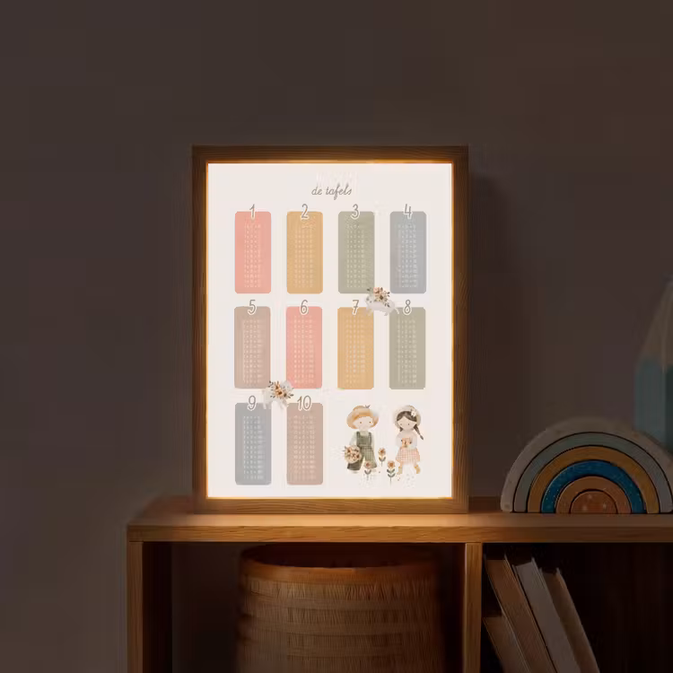 Tafels van vermenigvuldiging - Educatief - Leren rekenen voor kinderen - Cijfers oefenen - Boerderij Light Box met batterij (Wandlamp kind) middel -sfeer1_kind