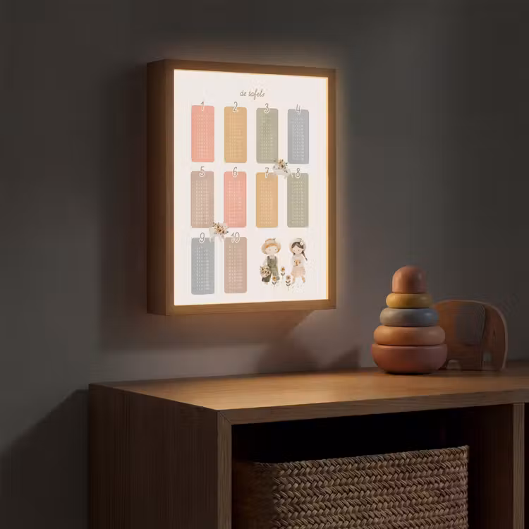 Tafels van vermenigvuldiging - Educatief - Leren rekenen voor kinderen - Cijfers oefenen - Boerderij Light Box met batterij (Wandlamp kind) middel -sfeer5_kind