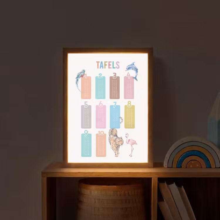 Tafels van vermenigvuldiging - Leren rekenen voor kinderen - Getallen oefenen - Dieren Light Box met batterij (Wandlamp kind) middel -sfeer1_kind