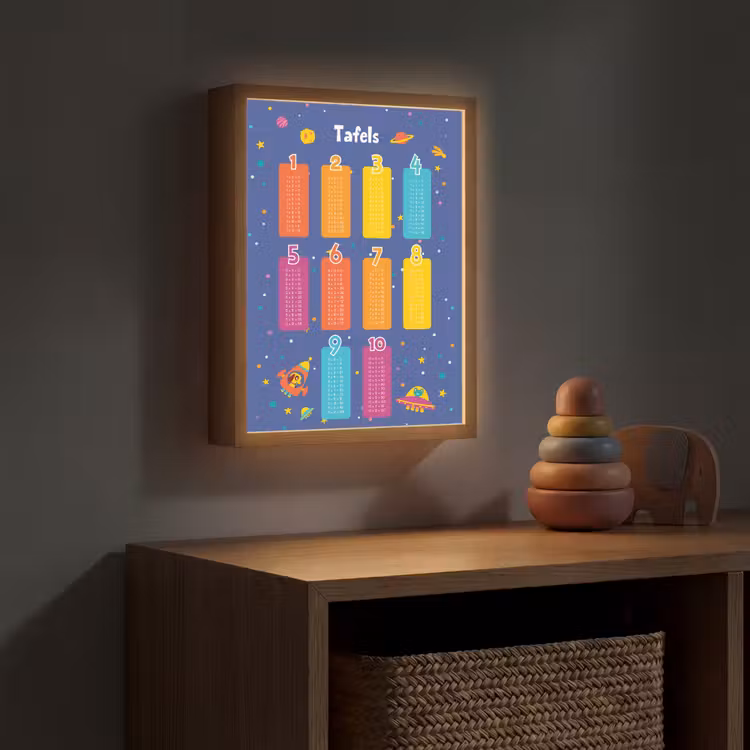 Tafels van vermenigvuldiging - Leren rekenen voor kinderen - Getallen oefenen - Ruimte Light Box met batterij (Wandlamp kind) middel -sfeer5_kind