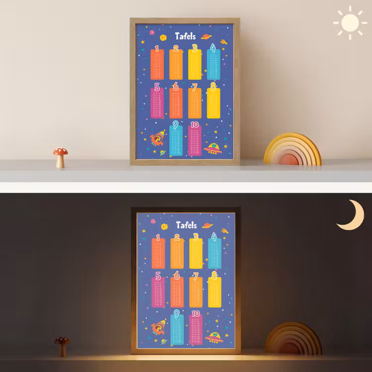 Tafels van vermenigvuldiging - Leren rekenen voor kinderen - Getallen oefenen - Ruimte Light Box met batterij (Wandlamp kind) middel -sfeer3_kind