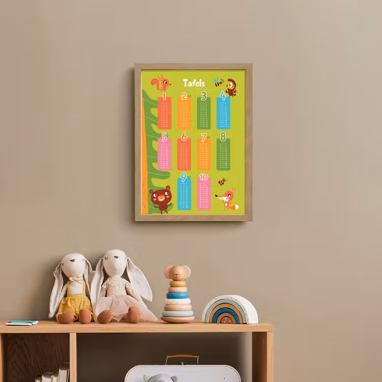 Tafels van vermenigvuldiging - Leren rekenen voor kinderen - Cijfers oefenen - Bosdieren - Groen Light Box met batterij (Wandlamp kind) middel -sfeer2_kind