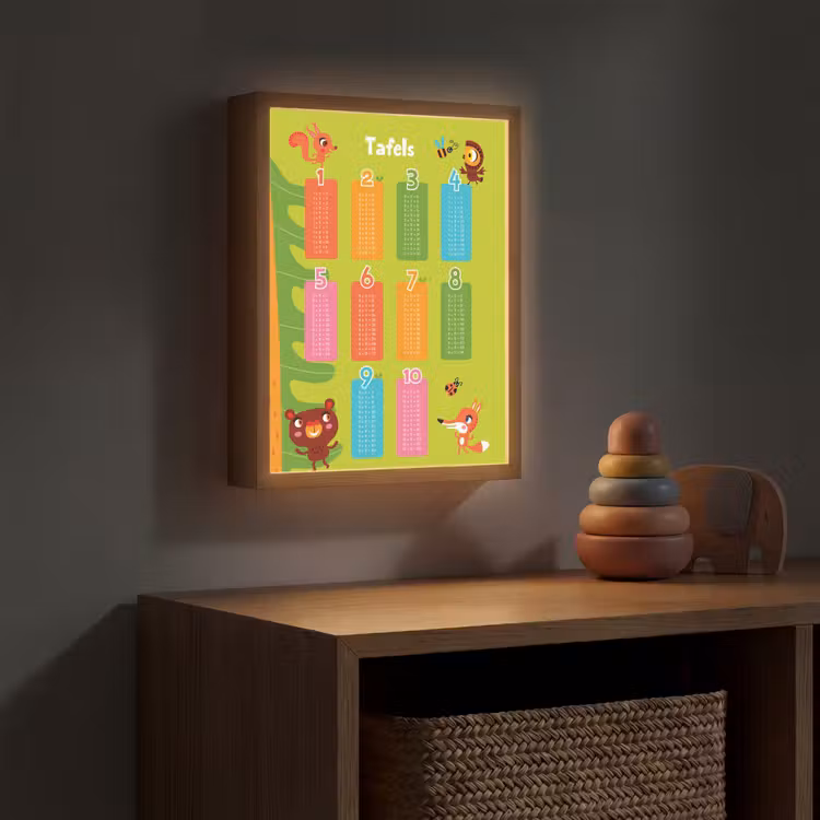Tafels van vermenigvuldiging - Leren rekenen voor kinderen - Cijfers oefenen - Bosdieren - Groen Light Box met batterij (Wandlamp kind) middel -sfeer5_kind