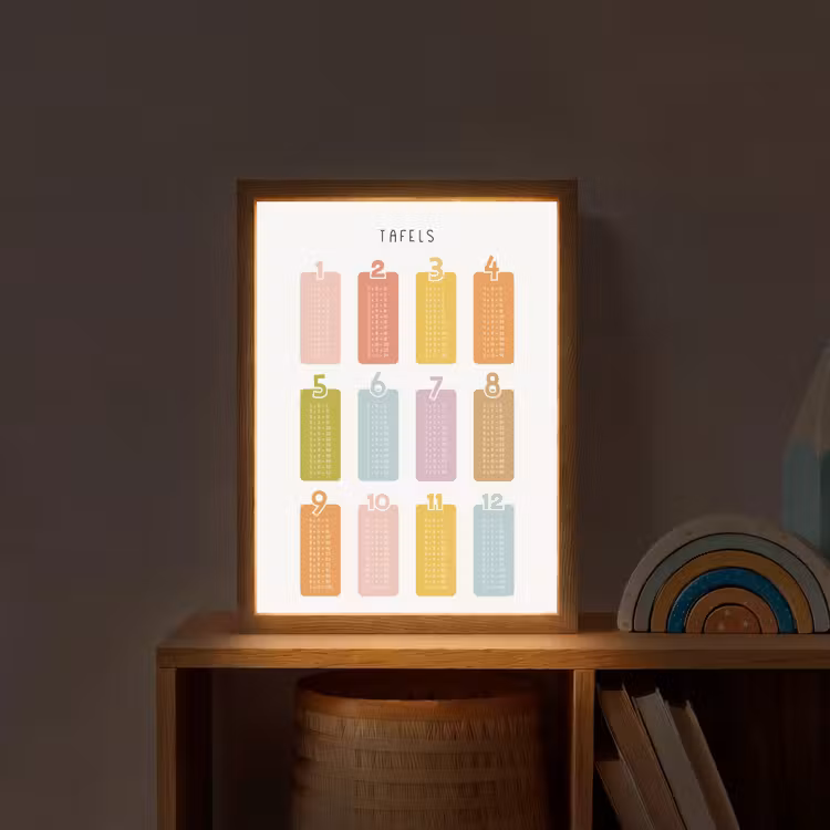 Tafels van vermenigvuldiging - Leren rekenen voor kinderen - Getallen oefenen - Cijfers - Kleuren Light Box met batterij (Wandlamp kind) middel -sfeer1_kind