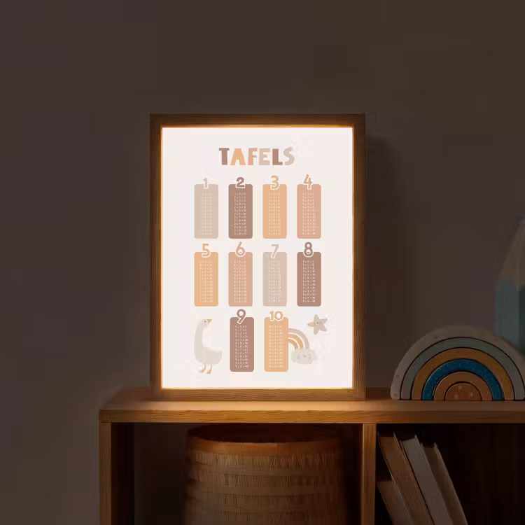 Tafels van vermenigvuldiging - Leren rekenen voor kinderen - Getallen oefenen - Cijfers - Pastel kleuren Light Box met batterij (Wandlamp kind) middel -sfeer1_kind