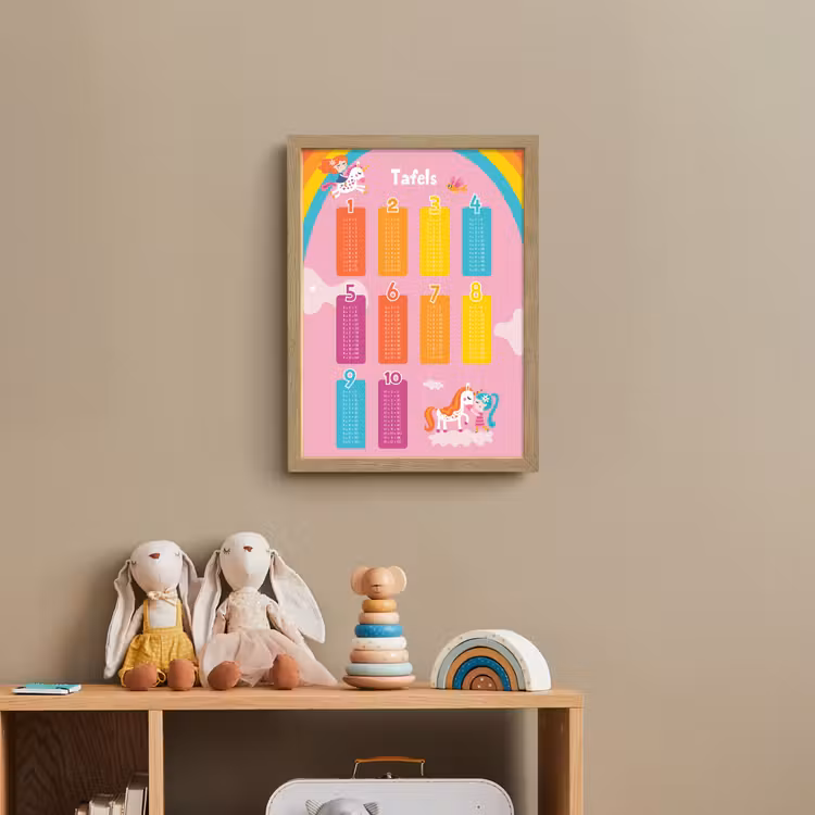 Tafels van vermenigvuldiging - Leren rekenen voor kinderen - Cijfers oefenen - Eenhoorn - Roze Light Box met batterij (Wandlamp kind) middel -sfeer2_kind