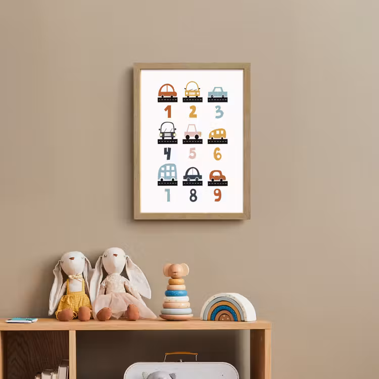 Getallen - Educatief - Leren tellen - Cijfers oefenen voor kinderen - Auto's - Voertuigen Light Box met batterij (Wandlamp kind) middel -sfeer2_kind
