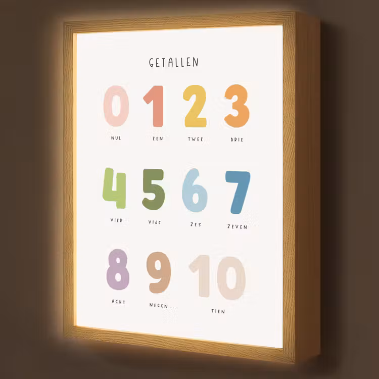 Getallen - Educatief - Leren tellen - Cijfers oefenen voor kinderen - Kleuren Light Box met batterij (Wandlamp kind) middel -z3d_website
