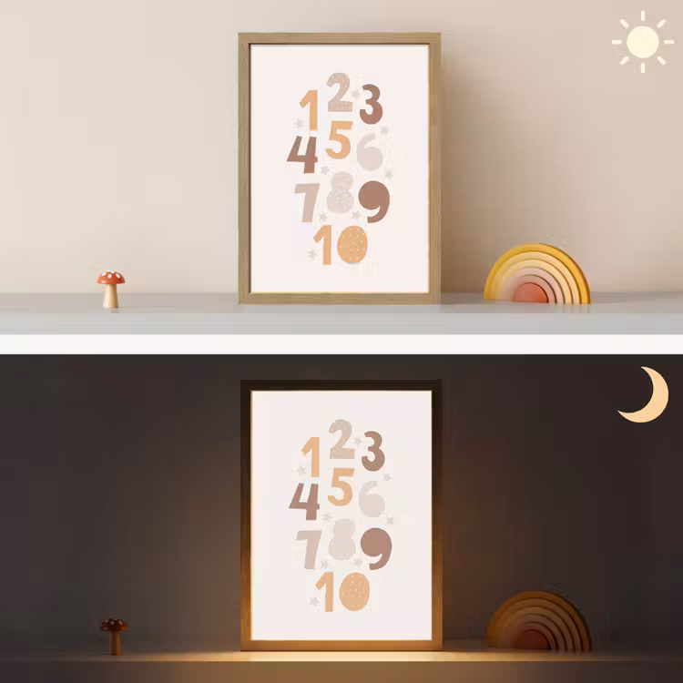 Getallen - Educatief - Leren tellen - Cijfers oefenen voor kinderen - Pastel kleuren Light Box met batterij (Wandlamp kind) middel -sfeer3_kind