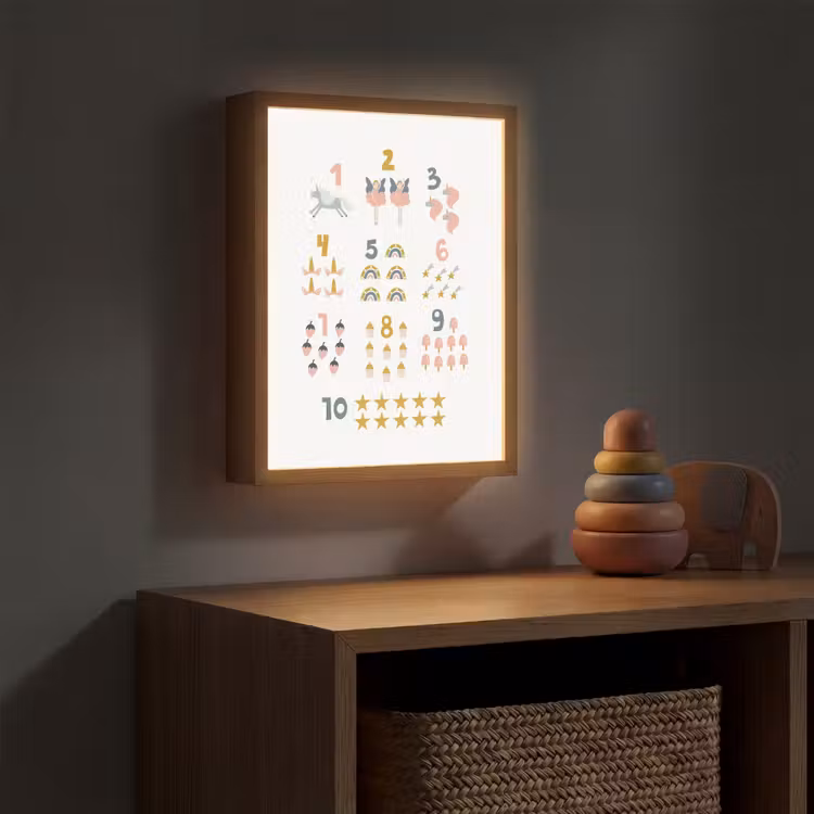 Getallen - Educatief - Leren tellen - Cijfers oefenen voor kinderen - Roze - Eenhoorn - Regenboog Light Box met batterij (Wandlamp kind) middel -sfeer5_kind