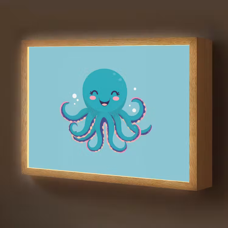 Octopus - Blauw - Gezicht Light Box met batterij (Wandlamp kind) middel -z3d_website