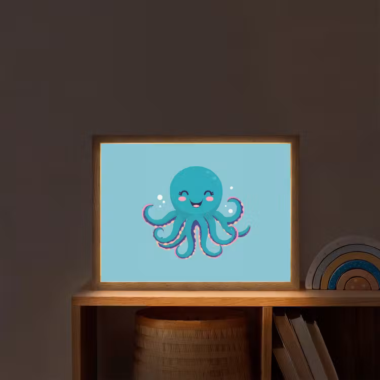 Octopus - Blauw - Gezicht Light Box met batterij (Wandlamp kind) middel -sfeer1_kind