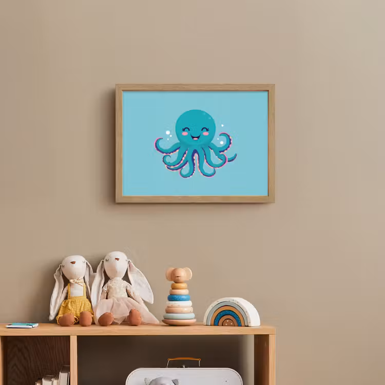Octopus - Blauw - Gezicht Light Box met batterij (Wandlamp kind) middel -sfeer2_kind