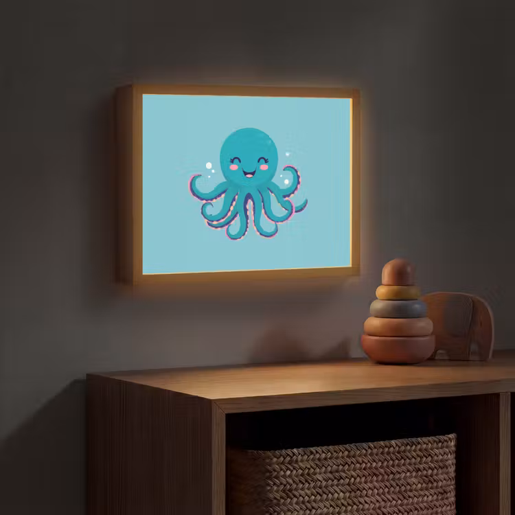 Octopus - Blauw - Gezicht Light Box met batterij (Wandlamp kind) middel -sfeer5_kind