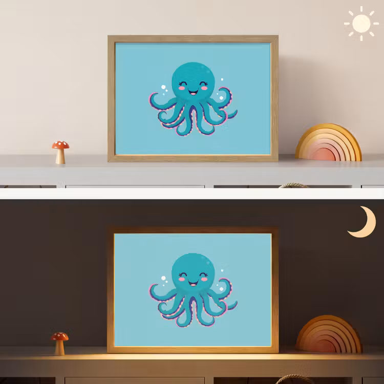Octopus - Blauw - Gezicht Light Box met batterij (Wandlamp kind) middel -sfeer3_kind