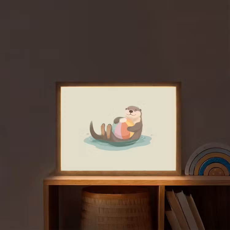 Otter - Strandbal - Kleurrijk Light Box met batterij (Wandlamp kind) middel -sfeer1_kind