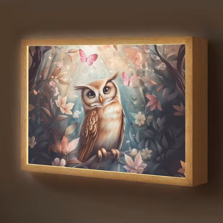Uil - Bos - Bloemen - Vlinders Light Box met batterij (Wandlamp kind) middel -z3d_website