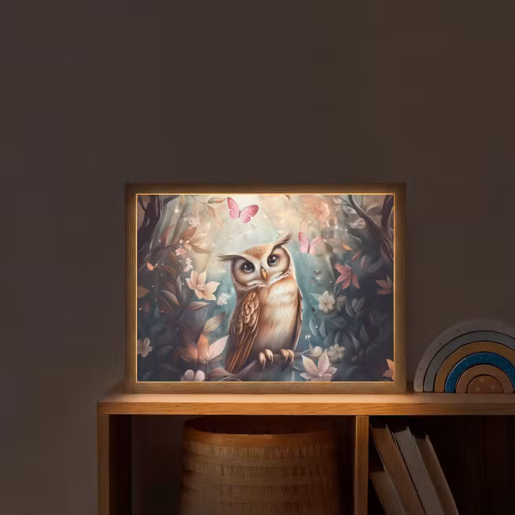 Uil - Bos - Bloemen - Vlinders Light Box met batterij (Wandlamp kind) middel -sfeer1_kind