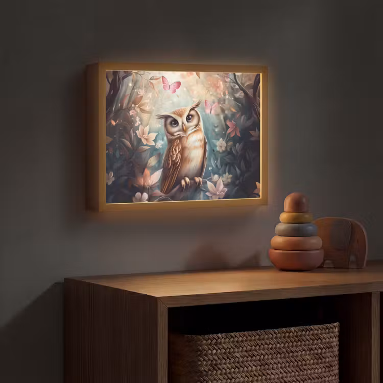 Uil - Bos - Bloemen - Vlinders Light Box met batterij (Wandlamp kind) middel -sfeer5_kind