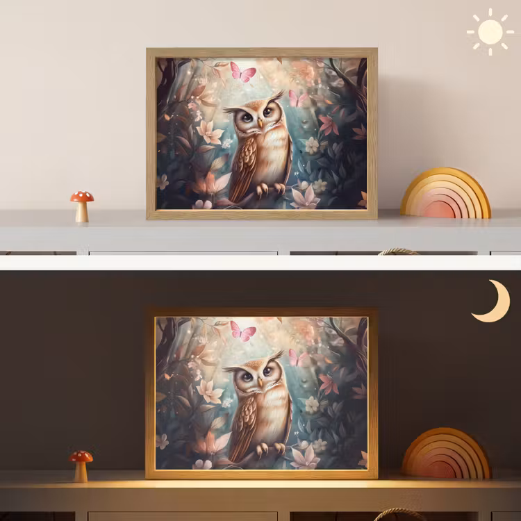 Uil - Bos - Bloemen - Vlinders Light Box met batterij (Wandlamp kind) middel -sfeer3_kind