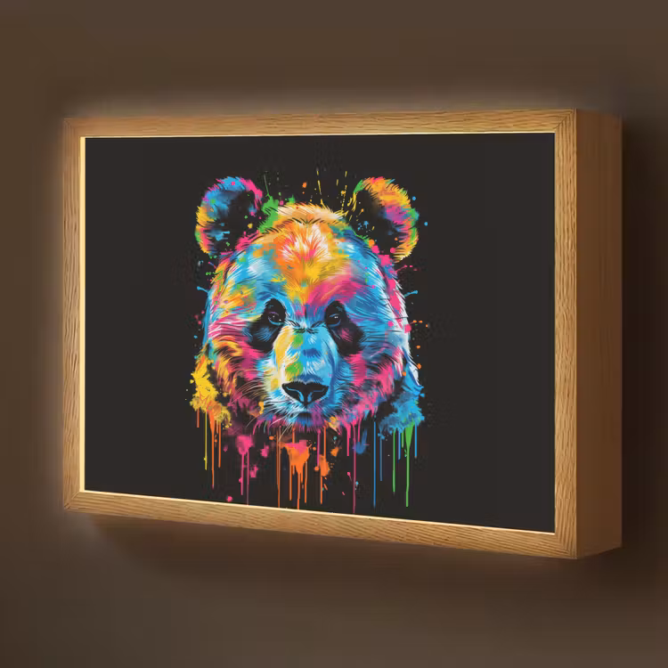 Panda - Dieren - Kleur - Verf - Zwart Light Box met batterij (Wandlamp kind) middel -z3d_website