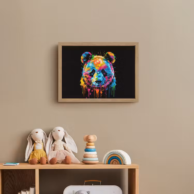 Panda - Dieren - Kleur - Verf - Zwart Light Box met batterij (Wandlamp kind) middel -sfeer2_kind