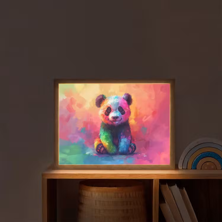 Panda - Dieren - Kleurrijk - Neon Light Box met batterij (Wandlamp kind) middel -sfeer1_kind
