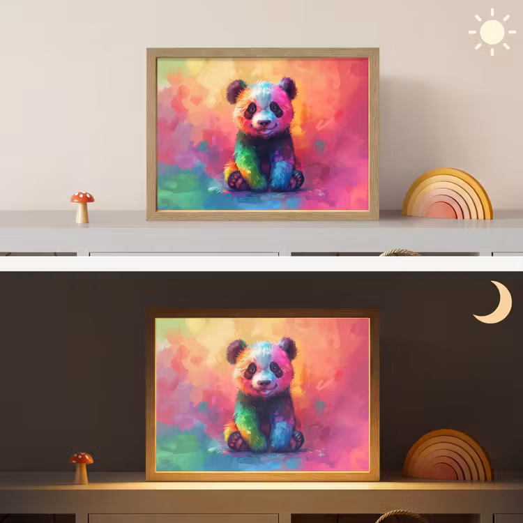 Panda - Dieren - Kleurrijk - Neon Light Box met batterij (Wandlamp kind) middel -sfeer3_kind