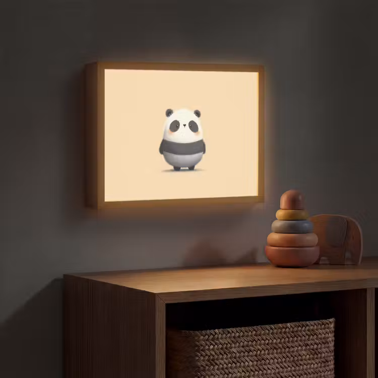 Panda - Beige - Minimalistisch Light Box met batterij (Wandlamp kind) middel -sfeer5_kind