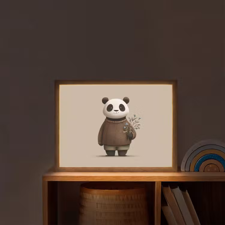Panda - Blauwe bloemen - Zachtheid Light Box met batterij (Wandlamp kind) middel -sfeer1_kind