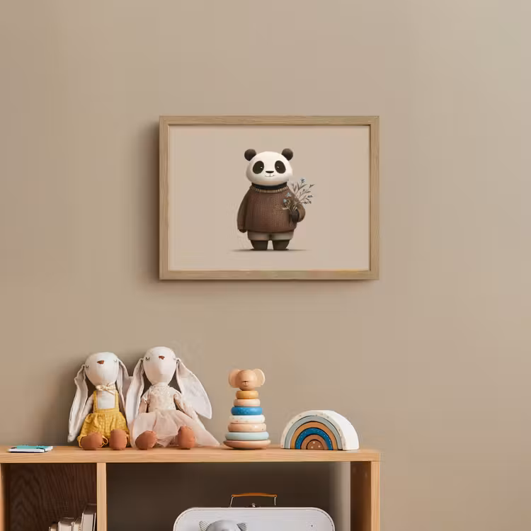 Panda - Blauwe bloemen - Zachtheid Light Box met batterij (Wandlamp kind) middel -sfeer2_kind