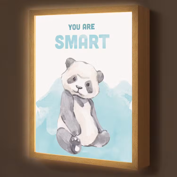 Panda - Blauw - Quote - 'You are smart' Light Box met batterij (Wandlamp kind) middel -z3d_website