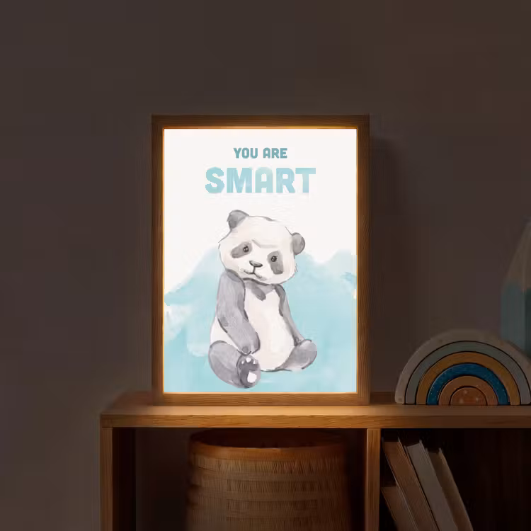 Panda - Blauw - Quote - 'You are smart' Light Box met batterij (Wandlamp kind) middel -sfeer1_kind