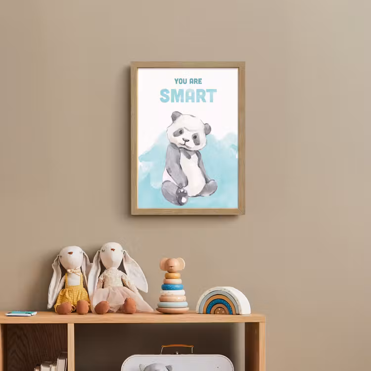 Panda - Blauw - Quote - 'You are smart' Light Box met batterij (Wandlamp kind) middel -sfeer2_kind