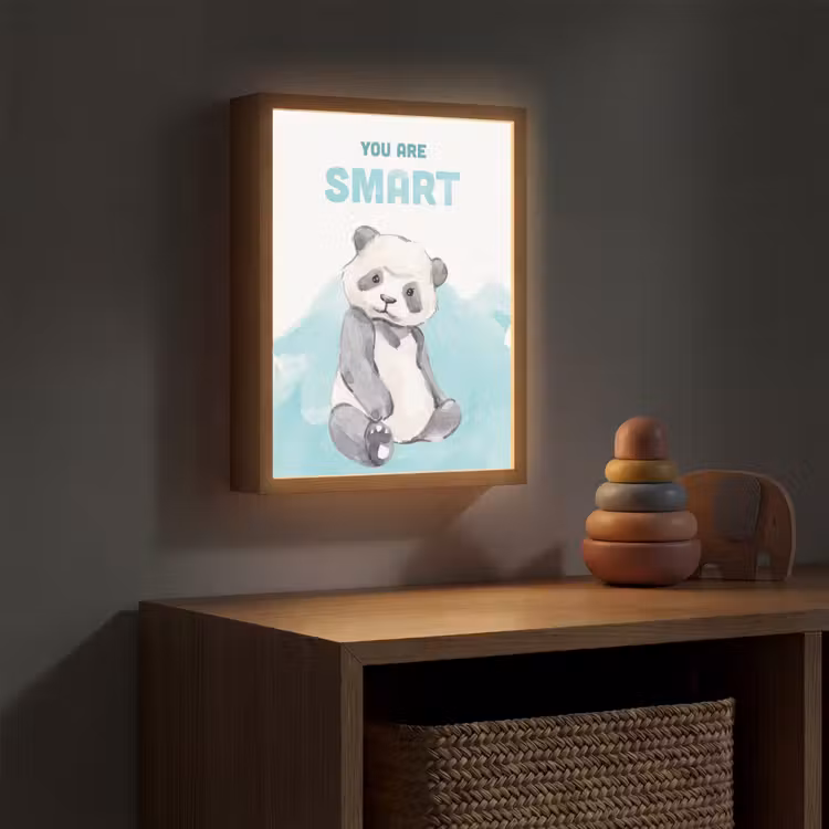 Panda - Blauw - Quote - 'You are smart' Light Box met batterij (Wandlamp kind) middel -sfeer5_kind