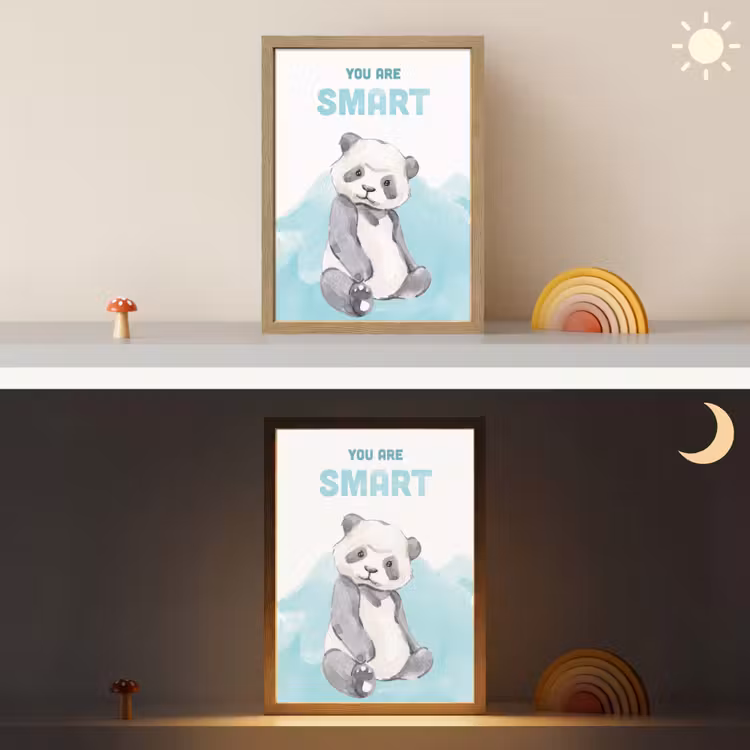 Panda - Blauw - Quote - 'You are smart' Light Box met batterij (Wandlamp kind) middel -sfeer3_kind