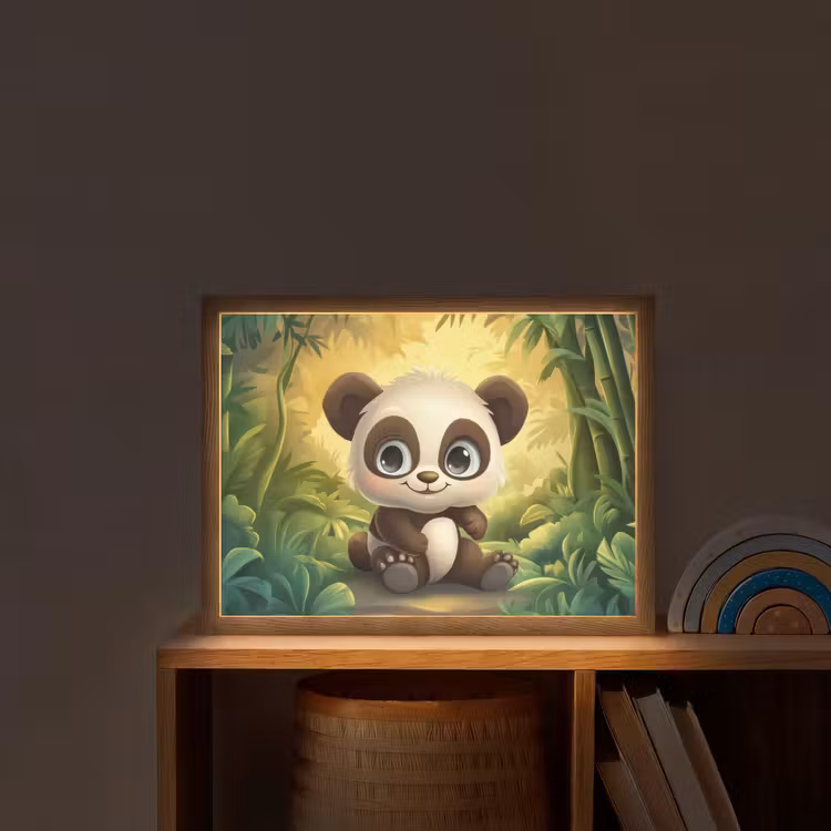 Panda - Cartoon - Bamboebos - Zwart Light Box met batterij (Wandlamp kind) middel -sfeer1_kind