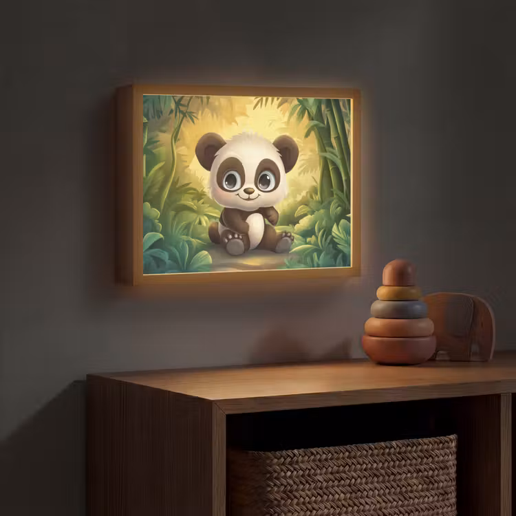 Panda - Cartoon - Bamboebos - Zwart Light Box met batterij (Wandlamp kind) middel -sfeer5_kind