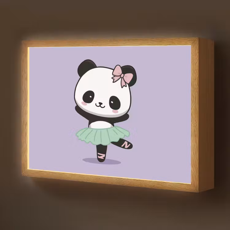 Panda - Paars - Sierlijk - Kawaii Light Box met batterij (Wandlamp kind) middel -z3d_website
