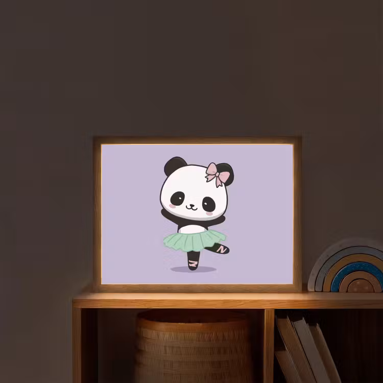 Panda - Paars - Sierlijk - Kawaii Light Box met batterij (Wandlamp kind) middel -sfeer1_kind