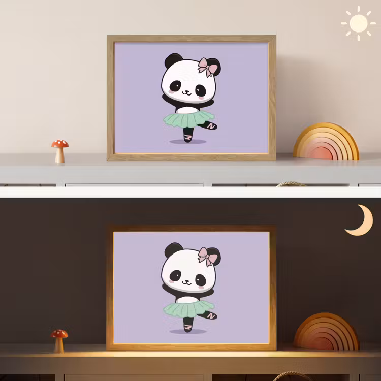 Panda - Paars - Sierlijk - Kawaii Light Box met batterij (Wandlamp kind) middel -sfeer3_kind