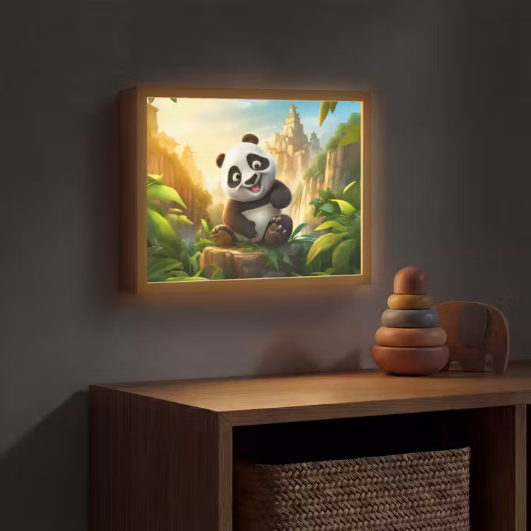 Panda - Wilde dieren - Jungle - Jongens - Kinderen Light Box met batterij (Wandlamp kind) middel -sfeer5_kind