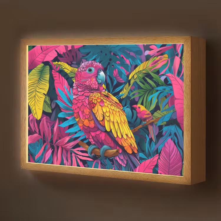 Papegaai - Tropisch - Jungle - Kleurrijk Light Box met batterij (Wandlamp kind) middel -z3d_website