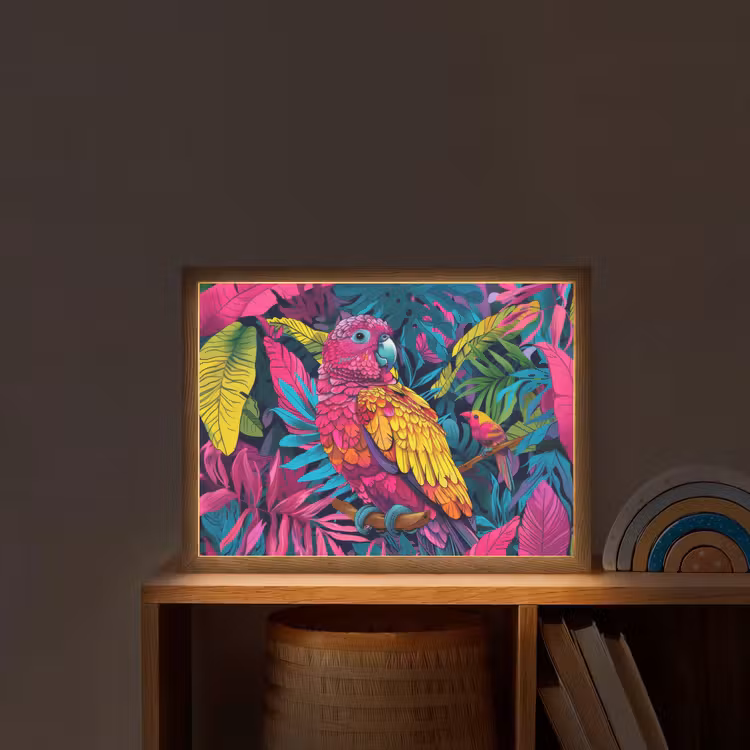 Papegaai - Tropisch - Jungle - Kleurrijk Light Box met batterij (Wandlamp kind) middel -sfeer1_kind