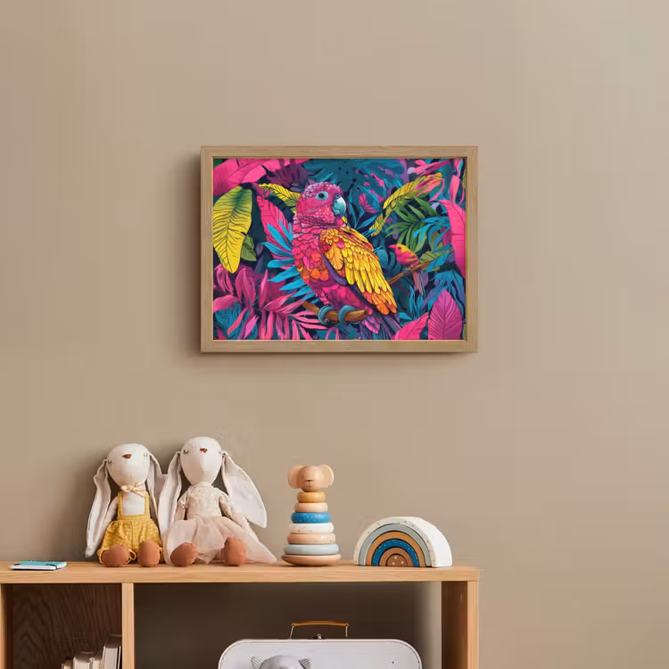Papegaai - Tropisch - Jungle - Kleurrijk Light Box met batterij (Wandlamp kind) middel -sfeer2_kind