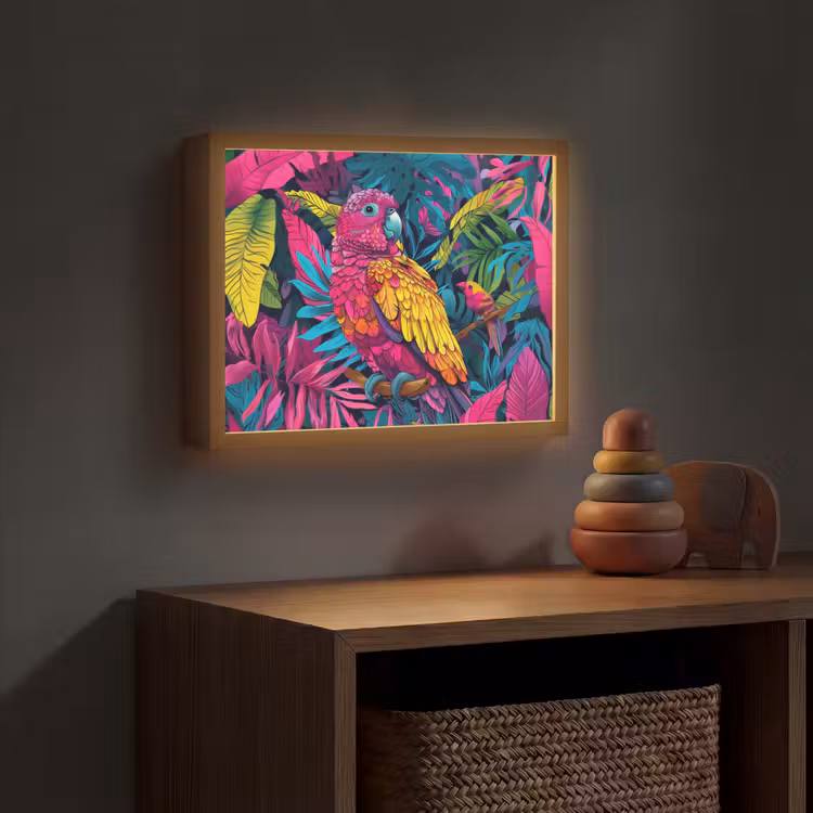 Papegaai - Tropisch - Jungle - Kleurrijk Light Box met batterij (Wandlamp kind) middel -sfeer5_kind